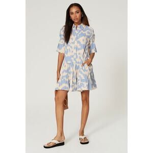 DIANE VON FURSTENBERG Blue Printed Shift Shirt Collar Neck Beata Dress Size 2